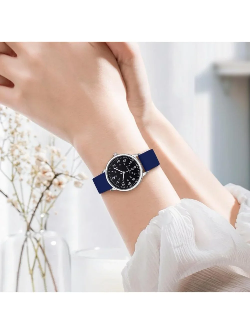 Women's Blue Analog Quartz Solid Silicone Band Read Dial Nurse Round Wrist Watch